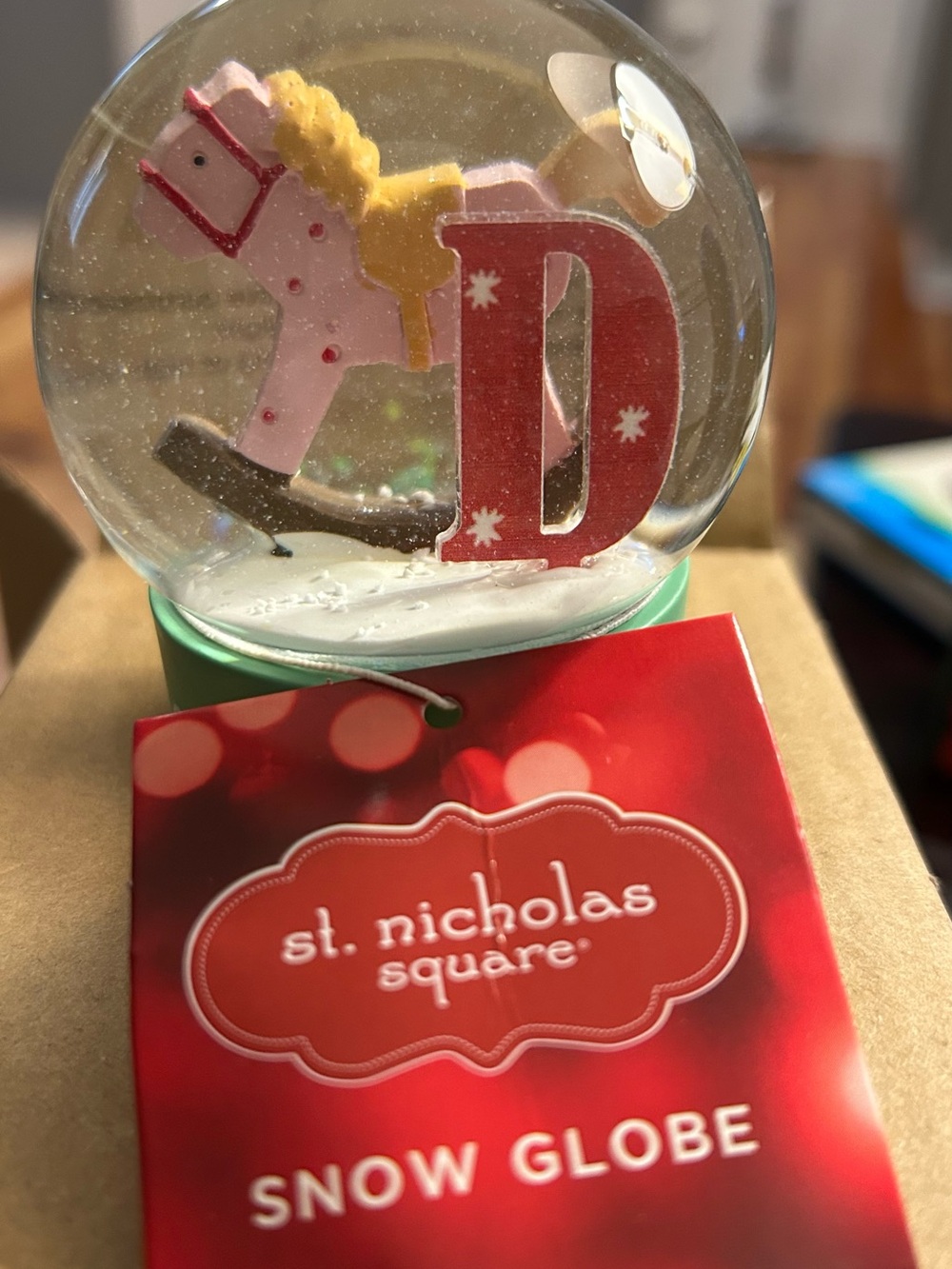 St. Nicholas Square Pink Rocking Horse Snow Globe - Holiday Decor